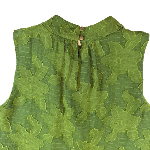 Maeve Anthropologie Women Size 10 Savannah Green Embroidered Swing Blouse Ruffle - Picture 7 of 15